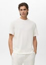 【送料無料】 マンゴ メンズ Tシャツ トップス Mango cotton mix fine knit T-shirt in white WHITE