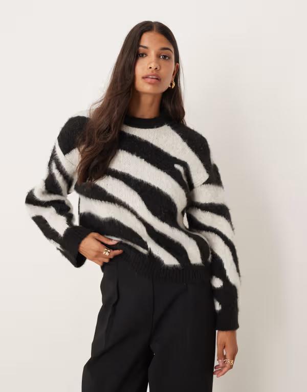 エイソス レディース アウター ニット・セーター プリント セーター ニット ASOS DESIGN knit oversized sweater in zebra print Multi マルチカラー