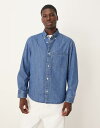【送料無料】 マンゴ メンズ シャツ トップス Mango 100% cotton denim shirt in mid blue MID BLUE