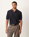 【送料無料】 マンゴ メンズ ポロシャツ トップス Mango cotton mix textured polo top in navy NAVY
