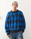 コルージョン メンズ アウター パーカー・スウェット セーター ニット COLLUSION Blue argyle knit sweater BLUE ブルー