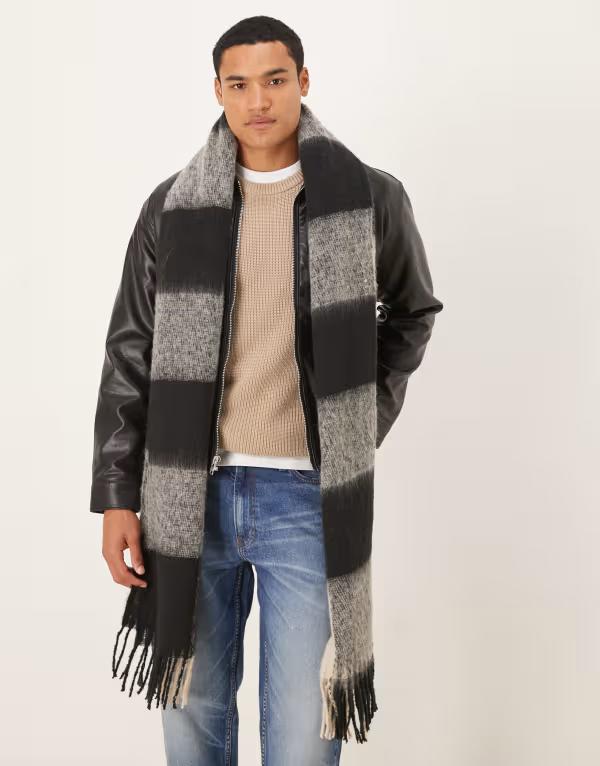 エイソス メンズ アクセサリー マフラー・ストール・スカーフ ASOS DESIGN plaid scarf and Black ブラ..