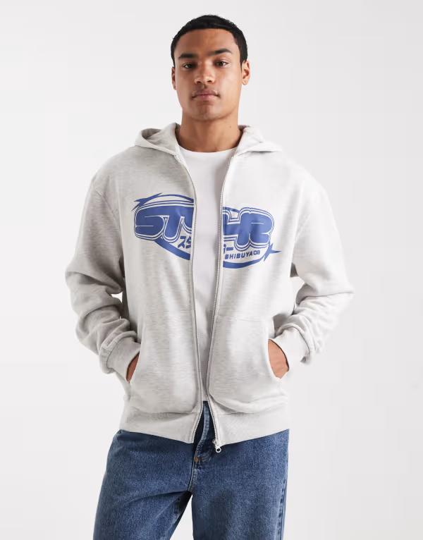 エイソス メンズ アウター パーカー・スウェット プリント パーカー ASOS DESIGN zip up hoodie with s..