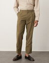 【送料無料】 マンゴ メンズ カジュアルパンツ ボトムス Mango cotton mix pleat front tailored pants in dark green DARK GREEN