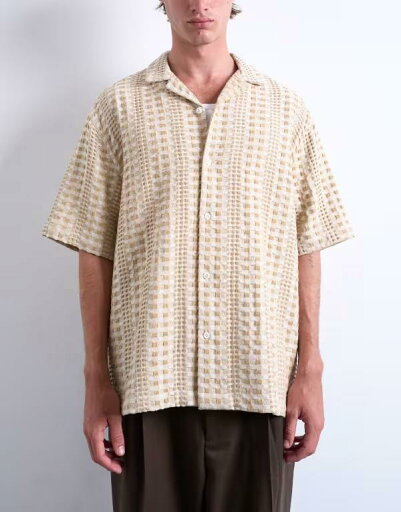 【送料無料】 トップマン メンズ シャツ トップス Topman relaxed fit short sleeve two tone textured shirt in stone PINK