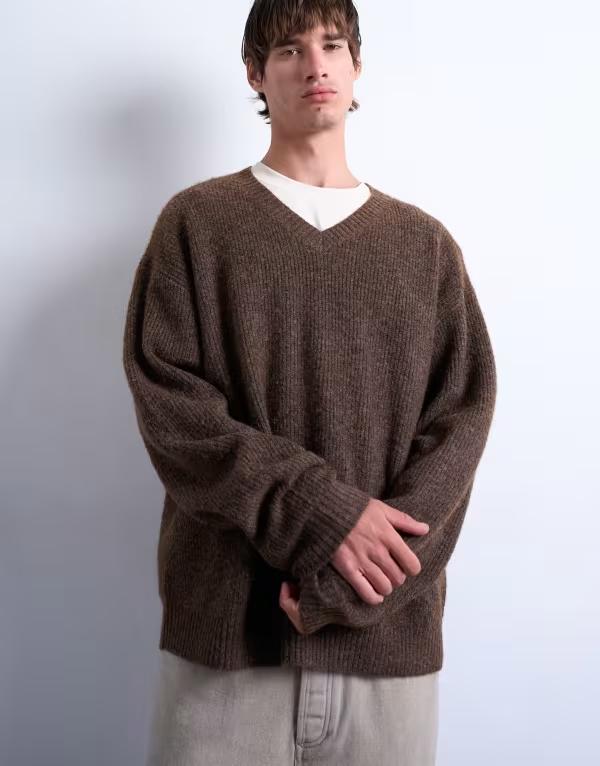 トップマン メンズ アウター ニット・セーター オーバーサイズフィット Vネック セーター Topman oversized fit v neck sweater RUST ラスト