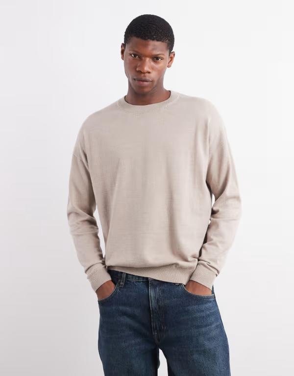 エイソス メンズ アウター ニット・セーター クルーネック Tシャツ ニット ASOS DESIGN relaxed long s..