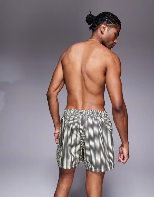 エイソス メンズ 水着 ハーフパンツ・ショーツ ショートパンツ ASOS DESIGN swim shorts in short length stripe GREEN グリーン