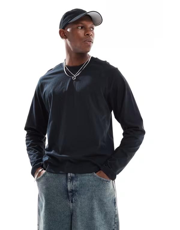 コットンオン メンズ トップス Tシャツ Cotton On long sleeve T-shirt Black ブラック