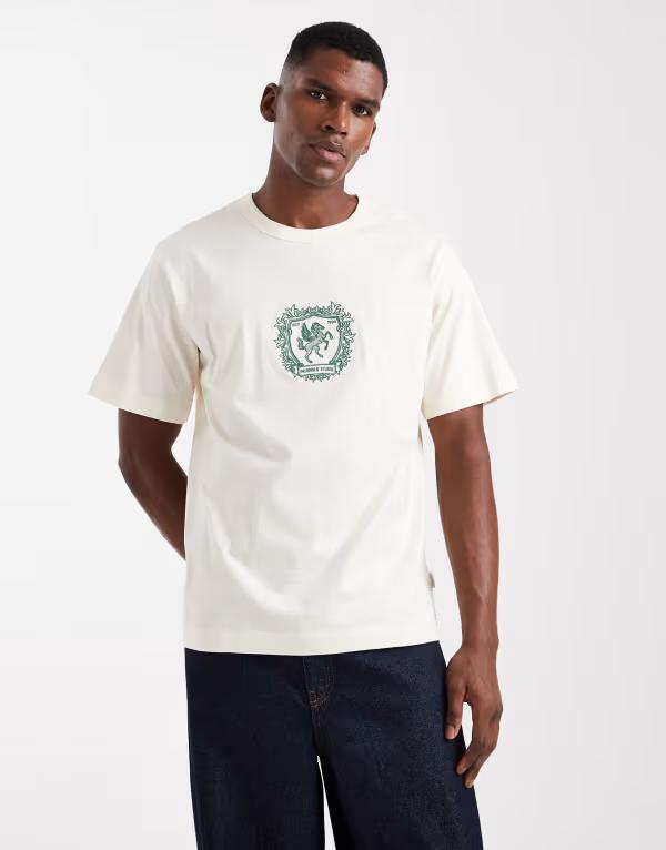 ジャック アンド ジョーンズ メンズ トップス Tシャツ Jack & Jones heavyweight T-shirt with embroidery Antique White ホワイト