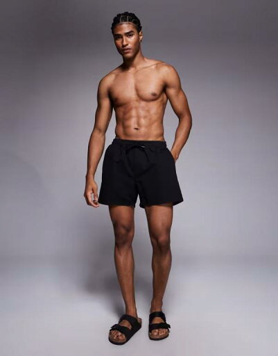 【送料無料】 エイソス メンズ ハーフパンツ・ショーツ 水着 ASOS DESIGN swim shorts in short length in black Black