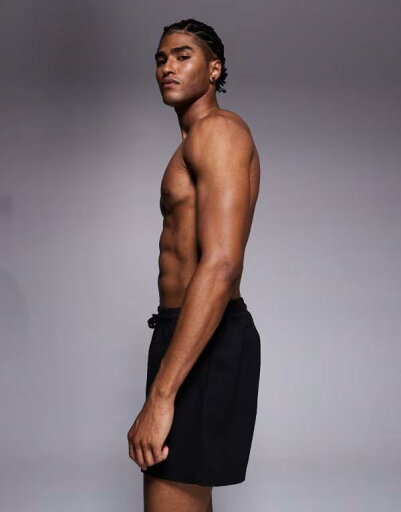 【送料無料】 エイソス メンズ ハーフパンツ・ショーツ 水着 ASOS DESIGN swim shorts in short length in black Black