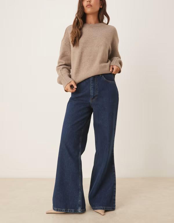 エイソス レディース ボトムス デニムパンツ ワイドレッグ ジーンズ ASOS DESIGN high rise wide leg flared jeans in indigo indigo インディゴ