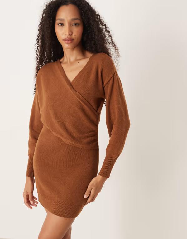 ヴィラ レディース トップス ワンピース ミニワンピース ミニ ニット Vila knit wrap mini dress in ca..