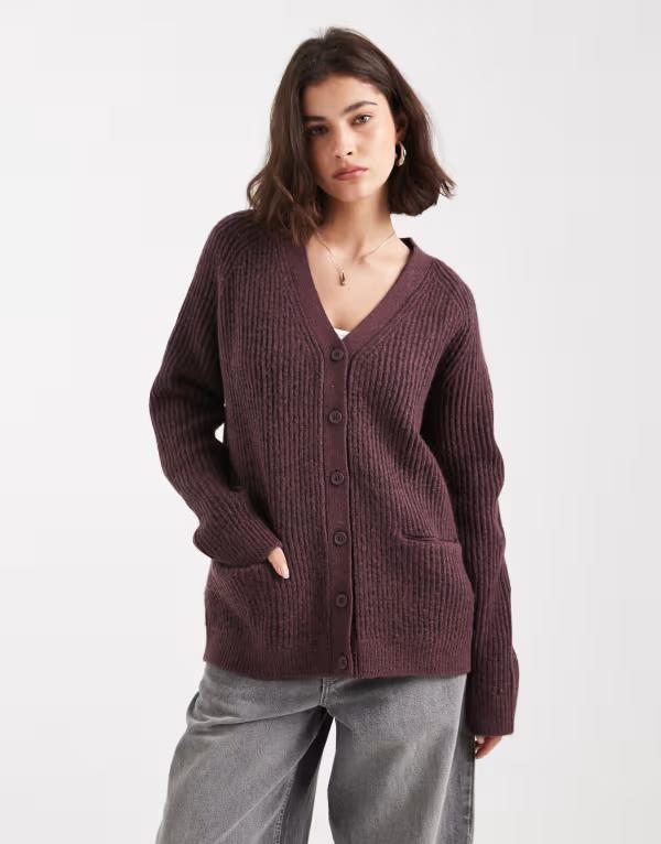 エイソス レディース アウター カーディガン リブニット ニット ASOS DESIGN oversized rib knit boyfr..
