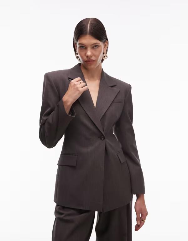 エイソス レディース アウター ジャケット・ブルゾン ブレザー ASOS DESIGN cinch high break point blazer in chocolate Chocolate チョコレート