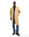 【送料無料】 エイソス メンズ コート アウター ASOS DESIGN wool look longline coat in camel CAMEL