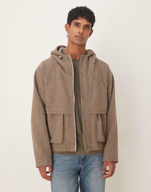 【送料無料】 エイソス メンズ ジャケット・ブルゾン アウター ASOS DESIGN windbreaker in wool look brown BROWN