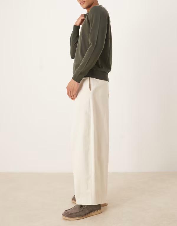 【送料無料】 エイソス メンズ カジュアルパンツ ボトムス ASOS DESIGN 100% cotton extreme tapered dress pants with front pleats in cream ECRU