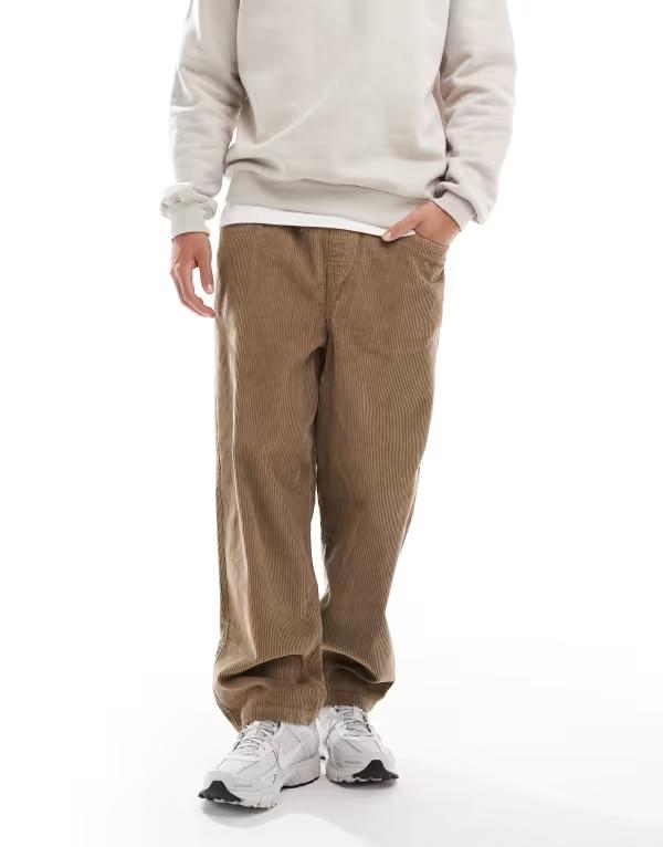 エイソス メンズ ボトムス カジュアルパンツ コーデュロイ パンツ ASOS DESIGN oversized tapered pull-on pants corduroy BEIGE ベージュ