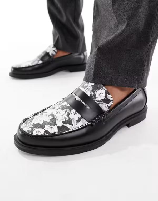 エイソス メンズ シューズ スリッポン・ローファー フラワー柄 ローファー フラワー ASOS DESIGN penny..