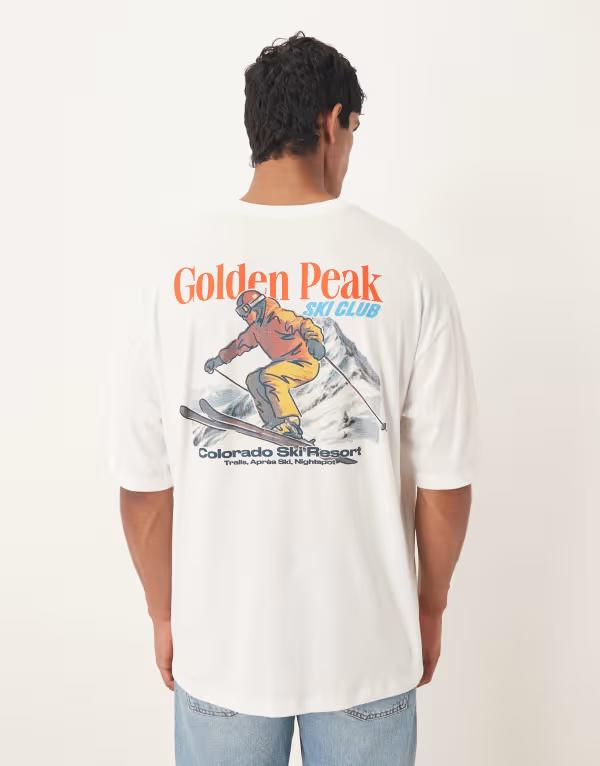 エイソス メンズ トップス Tシャツ グラフィック ASOS DESIGN oversized t-shirt with ski sports graphic WHITE ホワイト