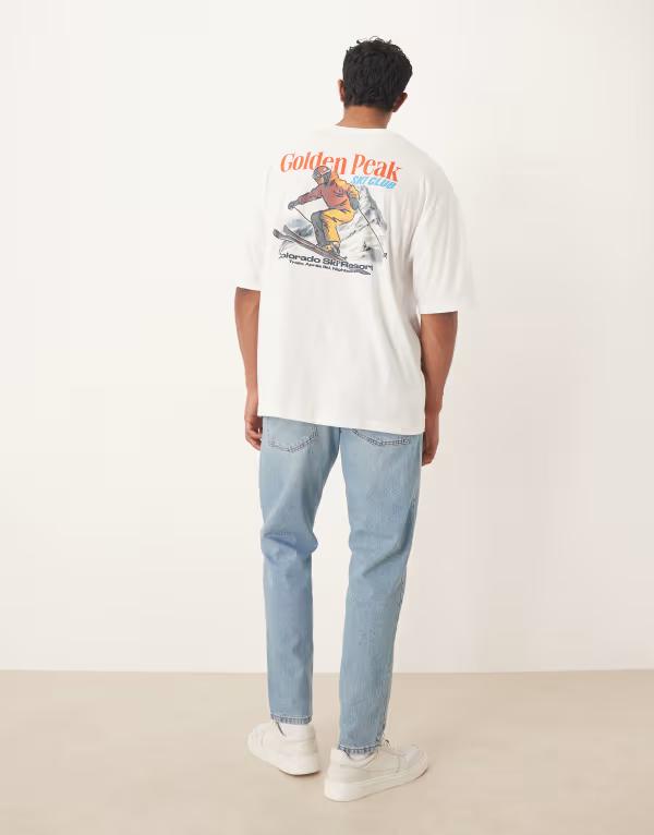 エイソス メンズ トップス Tシャツ グラフィック ASOS DESIGN oversized t-shirt with ski sports graphic WHITE ホワイト