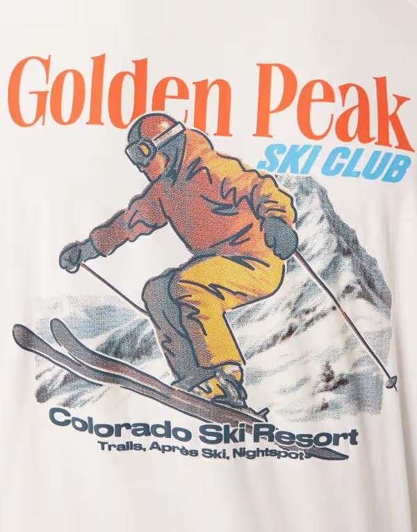 エイソス メンズ トップス Tシャツ グラフィック ASOS DESIGN oversized t-shirt with ski sports graphic WHITE ホワイト