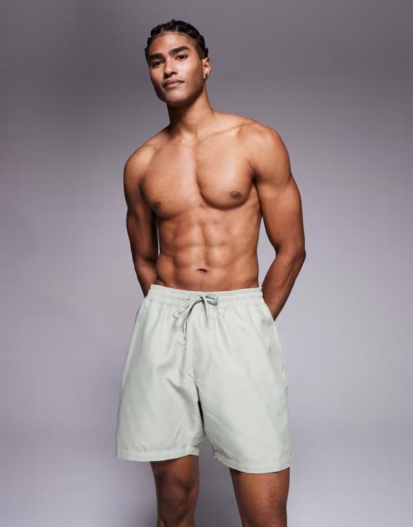 エイソス メンズ 水着 ハーフパンツ・ショーツ ショーツ スイム/サーフ SAGE GREEN ASOS DESIGN swim shorts in mid length in sage