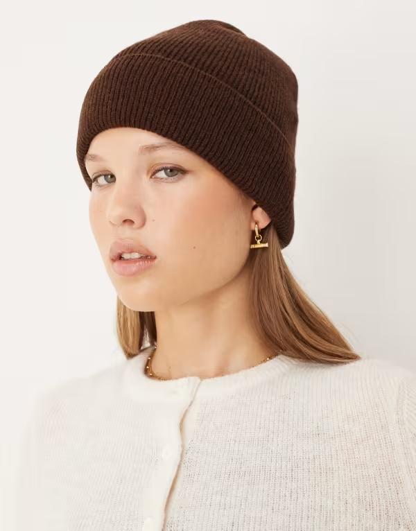 エイソス レディース アクセサリー 帽子 ウール ニット ASOS DESIGN knit fine gauge wool beanie in chocolate Chocolate チョコレート