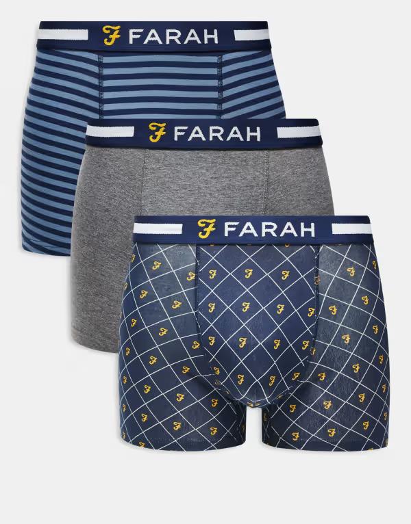 ファーラー メンズ アンダーウェア ボクサーパンツ ロゴ Farah 3-pack jacquard waistband logo boxers..