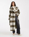 フォース&レックレス レディース アウター コート ウール系 Green check 4th & Reckless exclusive wool feel longline belted trench coat in green & cream c...