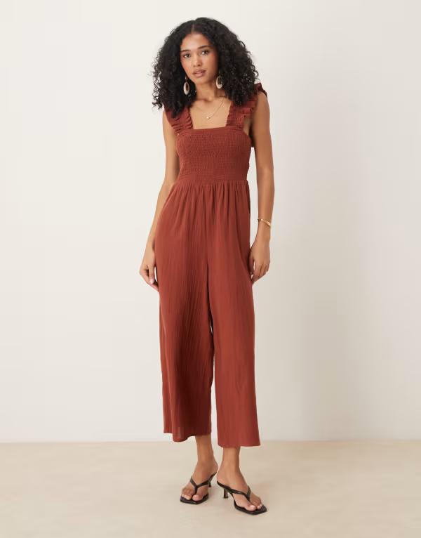 ReVida 楽天市場店のノーバディーズ チャイルド レディース トップス ジャンプスーツ フリル Nobody's Child Maya ruffle sleeve jumpsuit Brown ブラウン｜アングル2