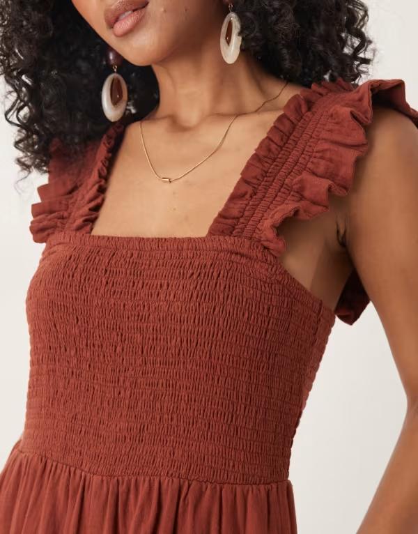 ReVida 楽天市場店のノーバディーズ チャイルド レディース トップス ジャンプスーツ フリル Nobody's Child Maya ruffle sleeve jumpsuit Brown ブラウン｜アングル3