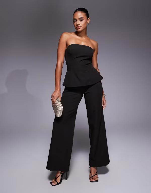 レア レディース トップス ジャンプスーツ ワイドレッグ Rare London tailored bandeau peplum detail ..