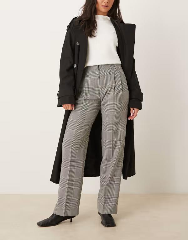 【送料無料】 エイソス レディース カジュアルパンツ ボトムス ASOS DESIGN tailored high waist pleated detailing pants in plaid check