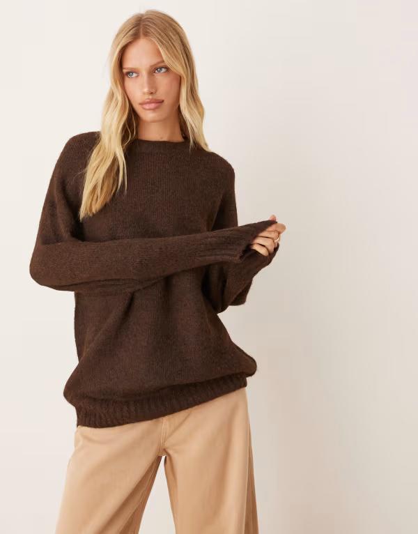 エイソス レディース アウター ニット・セーター クルーネック セーター ASOS DESIGN oversized crew neck cocoon fluffy sweater in chocolate Chocolate チョコレート