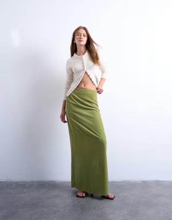 トップショップ レディース ボトムス スカート ベルベット Topshop velvet midaxi skirt avocado - par..