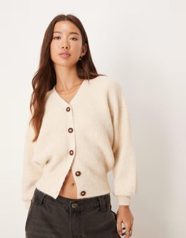 エイソス レディース アウター カーディガン ニット ASOS DESIGN knit fluffy batwing cardigan in cream Cream クリーム