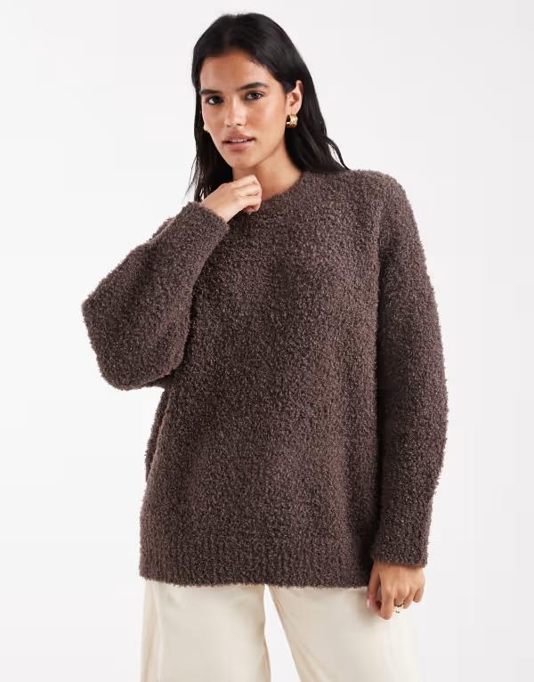 エイソス レディース アウター ニット・セーター セーター ASOS DESIGN oversized boucle sweater with curved hem in chocolate Chocolate チョコレート