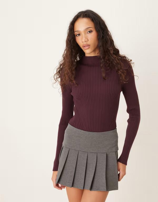 エイソス レディース アウター ニット・セーター リブニット ハイネック レース ニット ASOS DESIGN pl..