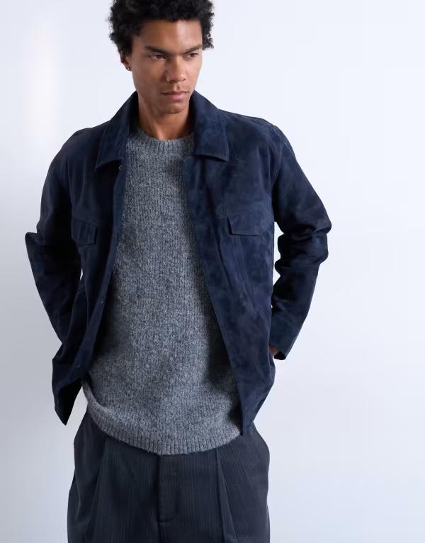 ȥåץޥ   㥱åȡ֥륾  㥱å Topman real suede racer jacket NAVY ͥӡ