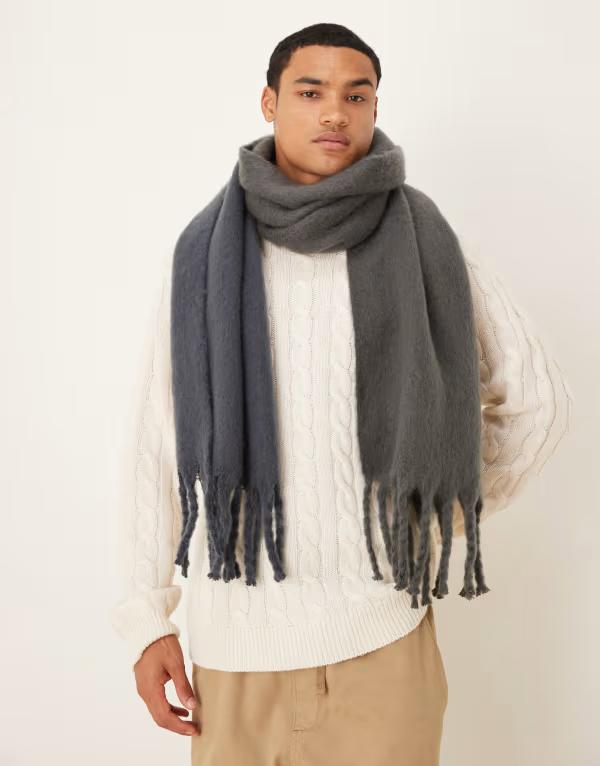 エイソス メンズ アクセサリー マフラー・ストール・スカーフ ASOS DESIGN woven gray ombre scarf Gra..