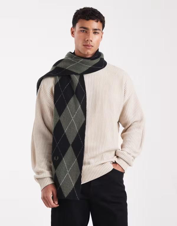 フレッドペリー メンズ アクセサリー マフラー・ストール・スカーフ Fred Perry argyle scarf and Black ブラック