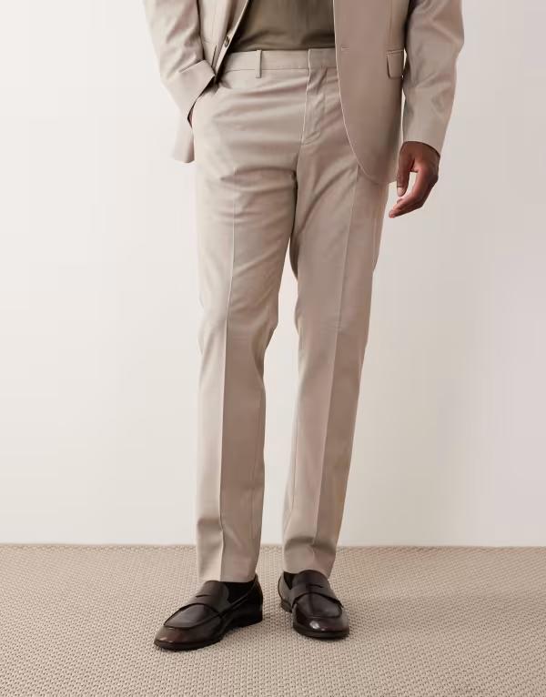 【送料無料】 マンゴ メンズ カジュアルパンツ ボトムス Mango pleat front tailored straight pants in beige - part of a set BEIGE