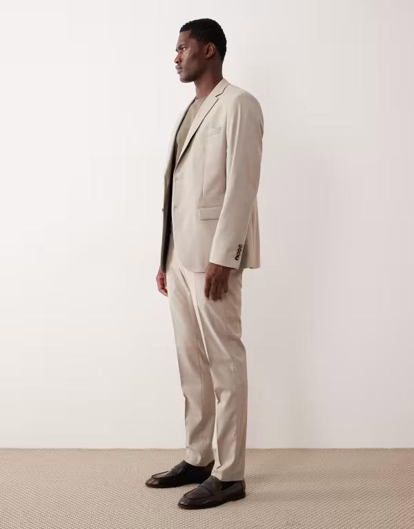 【送料無料】 マンゴ メンズ カジュアルパンツ ボトムス Mango pleat front tailored straight pants in beige - part of a set BEIGE