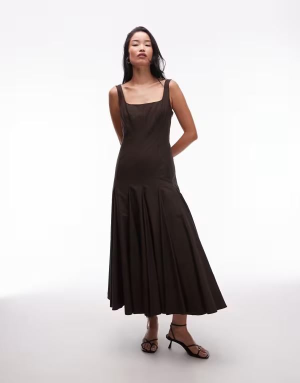 エイソス レディース トップス ワンピース マキシワンピース マキシ ASOS DESIGN seam detail panel maxi dress in chocolate Chocolate チョコレート