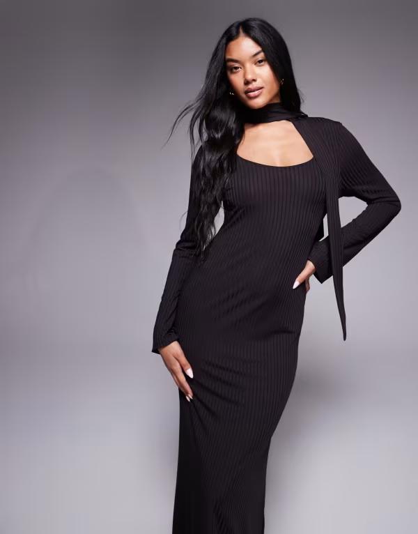 エイソス レディース トップス ワンピース マキシワンピース マキシ ASOS DESIGN low scoop neck scarf maxi dress in chocolate Chocolate チョコレート