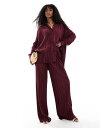フォース&レックレス レディース ボトムス カジュアルパンツ Burgundy 4th & Reckless plisse elastic waist wide leg pants in burgundy - part of a set