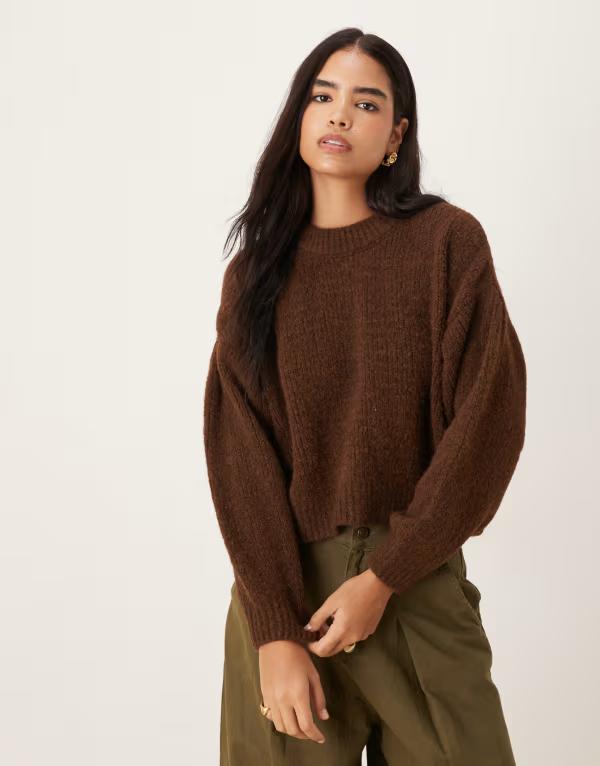 エイソス レディース アウター ニット・セーター セーター ASOS DESIGN pleat-sleeve detail sweater in chocolate Chocolate チョコレート